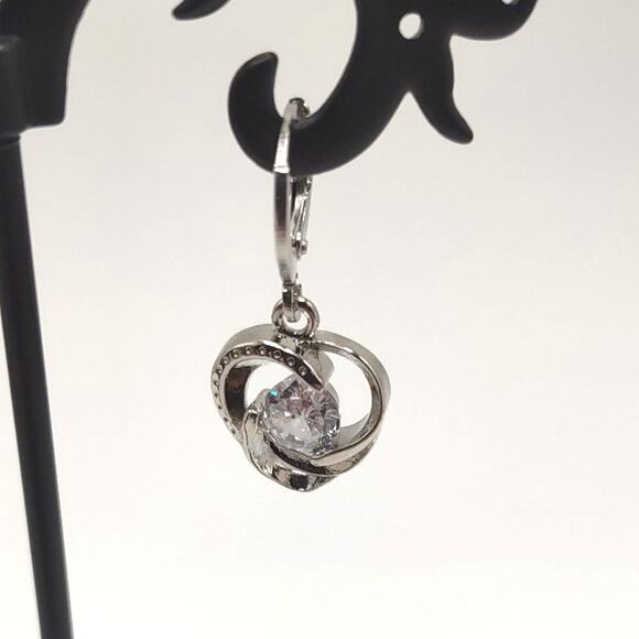 925 Sterling Silver Earrings w/ Swirl Heart CZ Stone Pendant Valentine Gift NEW! - Picture 5 of 6